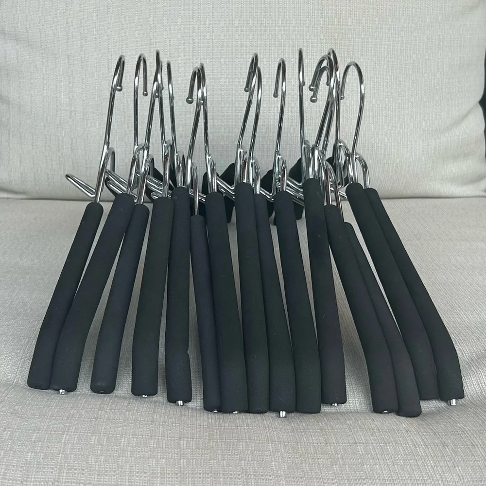 Set of 15 Black Foam and Silver Non-Slip Hangers